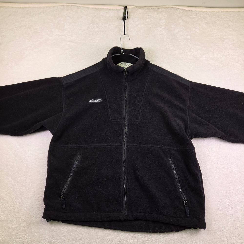 Columbia Sportswear Mens Black Full Zip Fleece Jacket Mock Neck Ribbed Shoulder